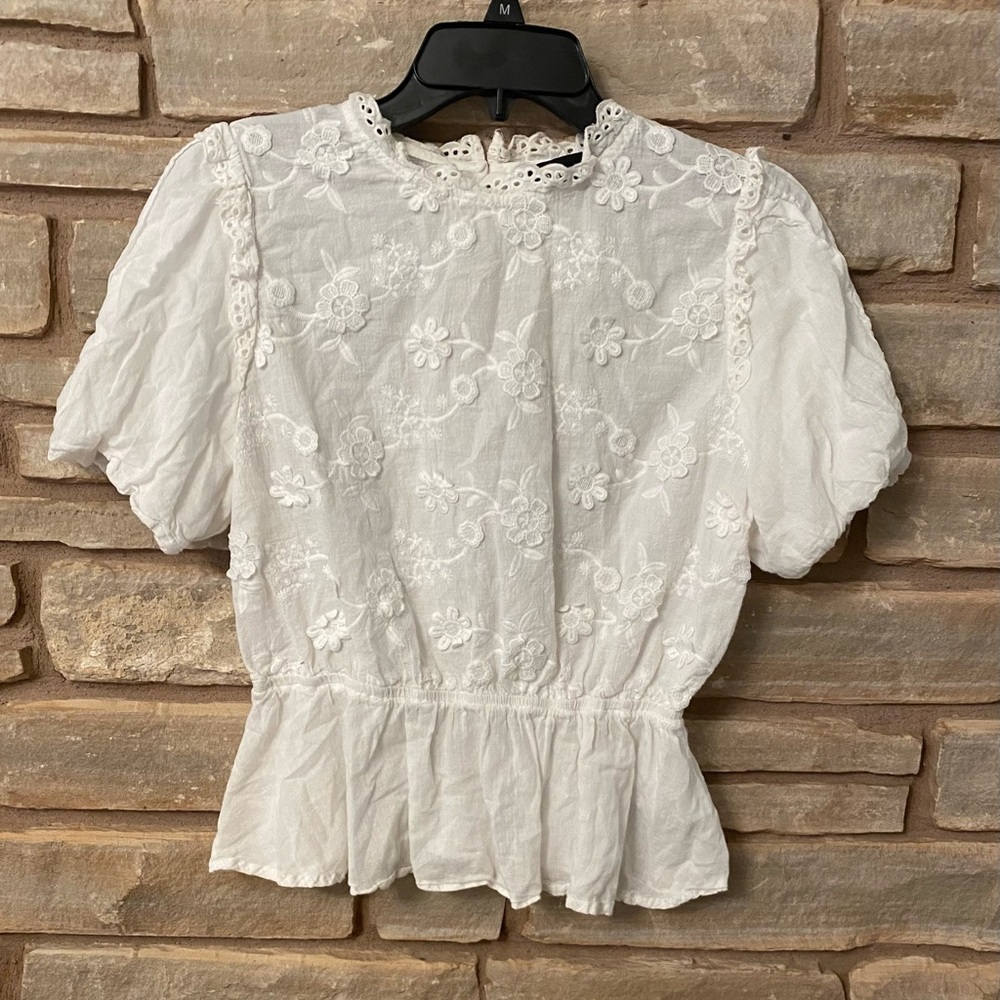 Alice & blue Puff Sleeve Three-Dimensional Flower embroidered top size L